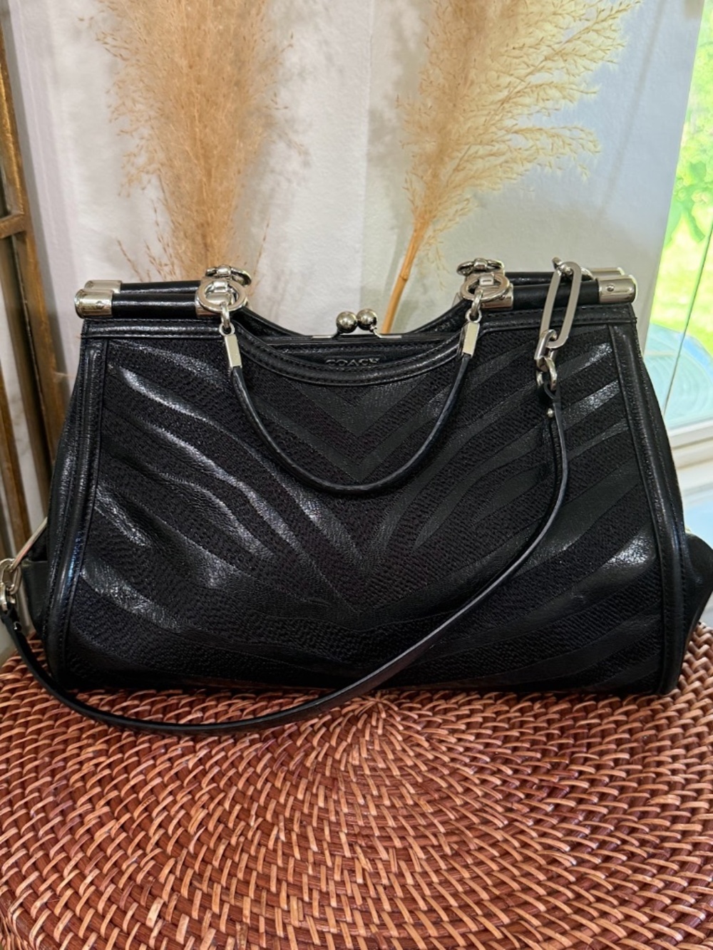 Coach Madison Black Zebra Carrie Satchel Shoulder Bag 26701 Rare - Picture 11 of 11